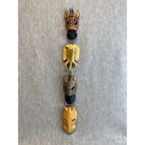 Hand Carved African Animal Masks Wall Hanging Giraffe Elephant Zebra Leopard